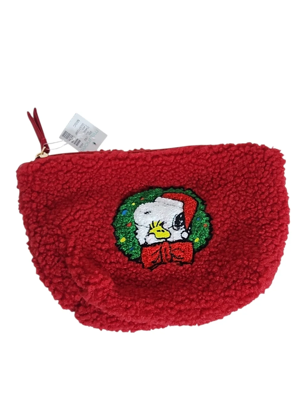 Maurices Snoopy and Woodstock Red Christmas Sherpa Makeup Bag NWT